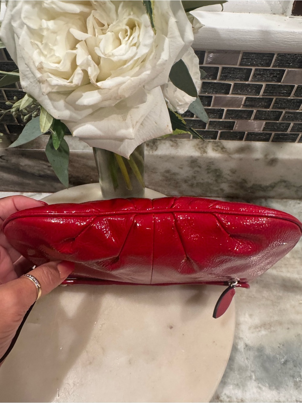 Coach Red Patent Leather XO Wristlet Clutch with Silver Tone Hardware Like NEW - Picture 8 of 10